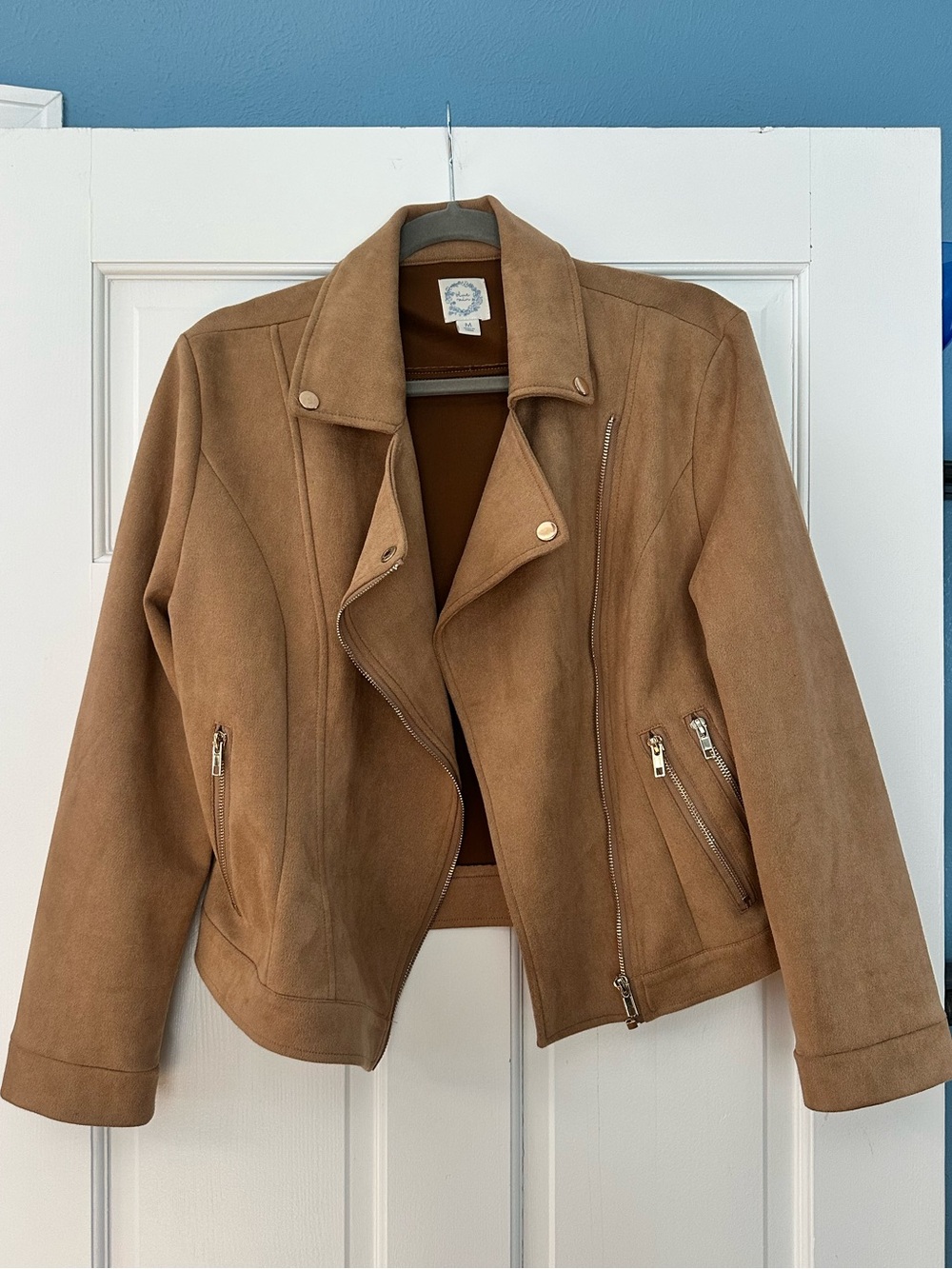 Women's Tan Faux Suede Moto Jacket